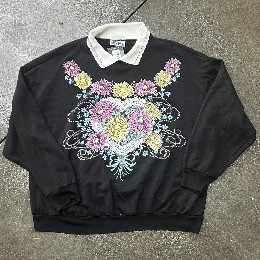 Vintage Basic Editions Size Large Black Floral He… - image 1